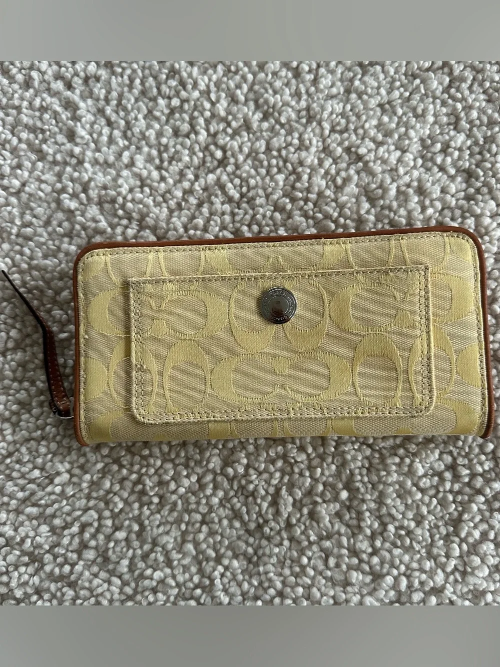 RARE Vintage Coach C Print Canvas Yellow Zip Around Accordion Wallet Y2K